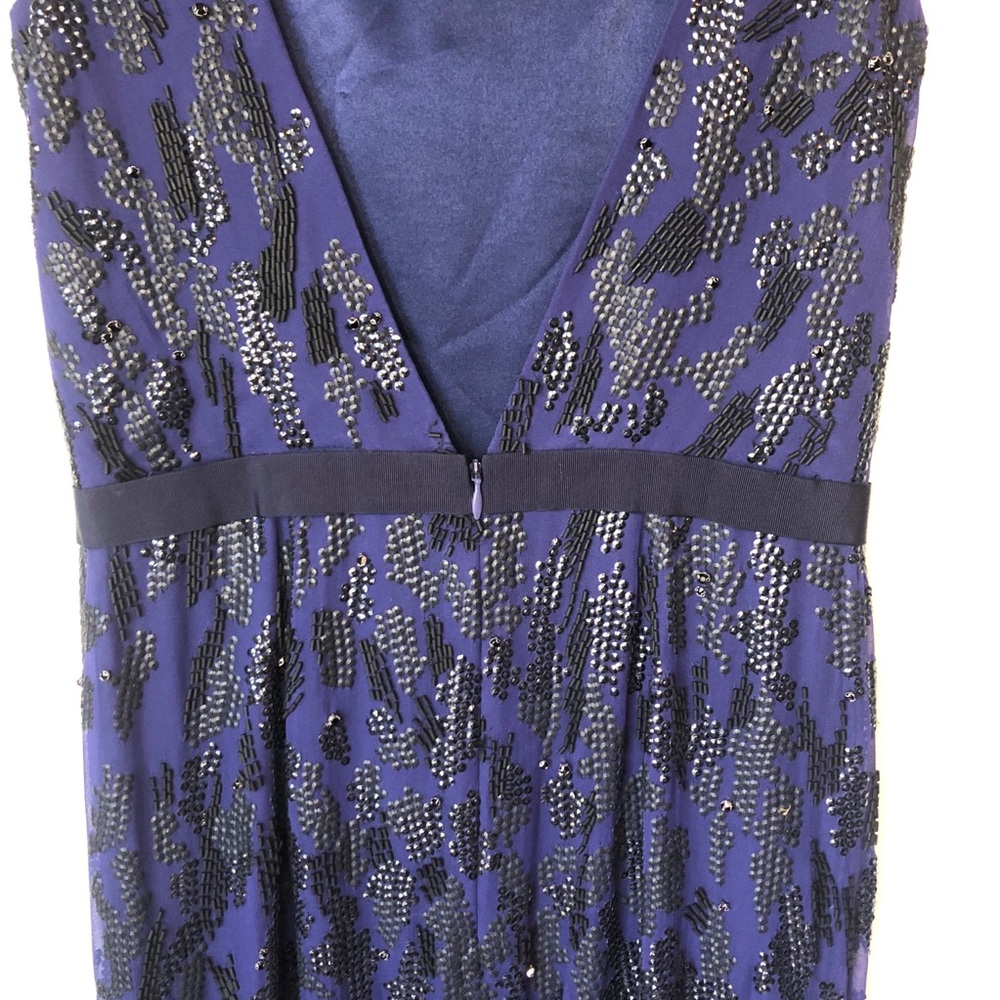 Jenny Packham Navy Blue Silk Beaded Low Back Gown - Picture 8 of 16